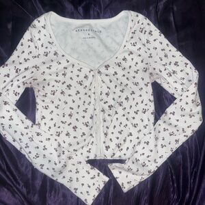 Aeropostale Floral Ribbed Cropped Button-Up Top size small